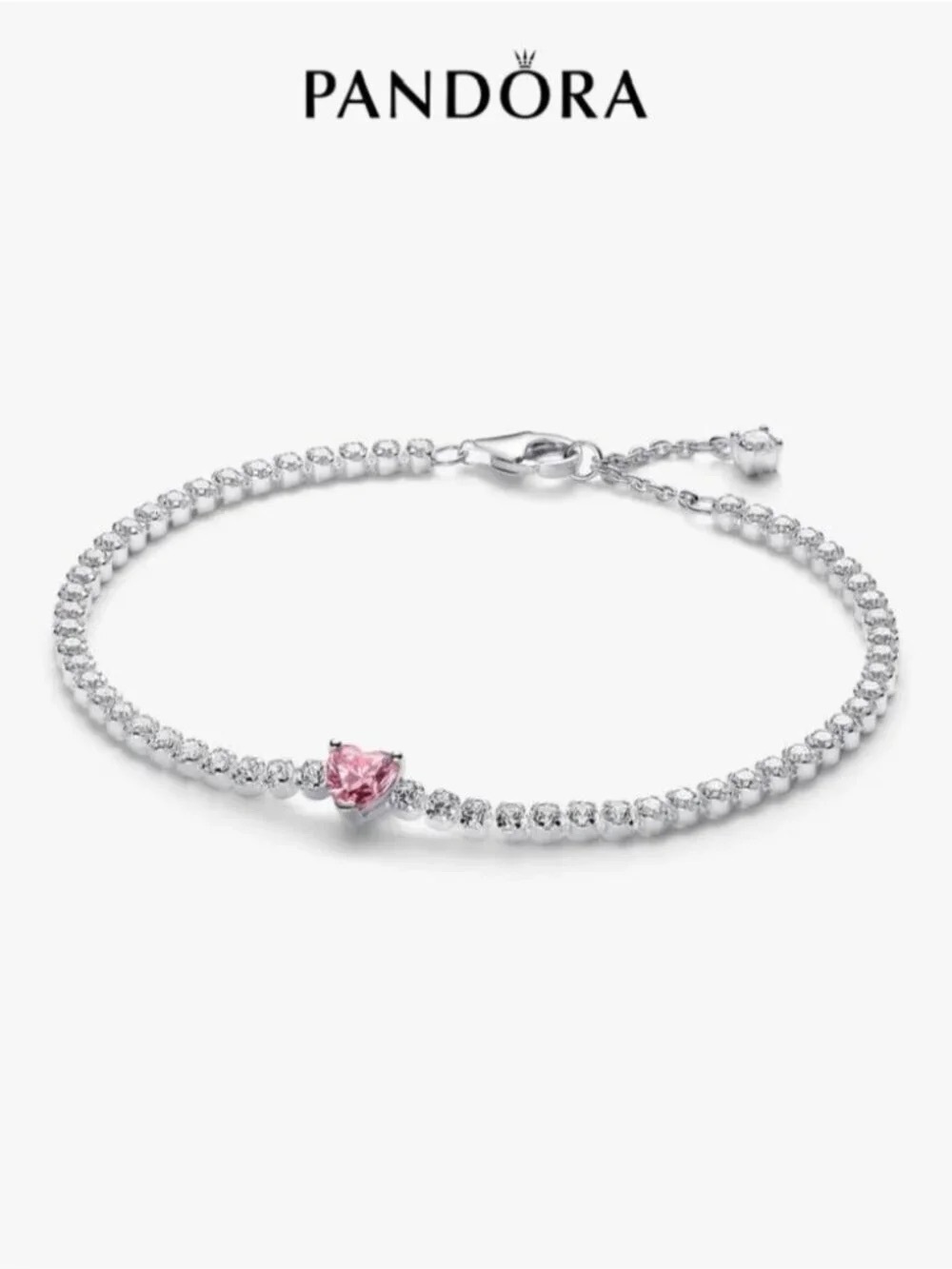 Pandora Silver Bracelet with Pink Heart Accent